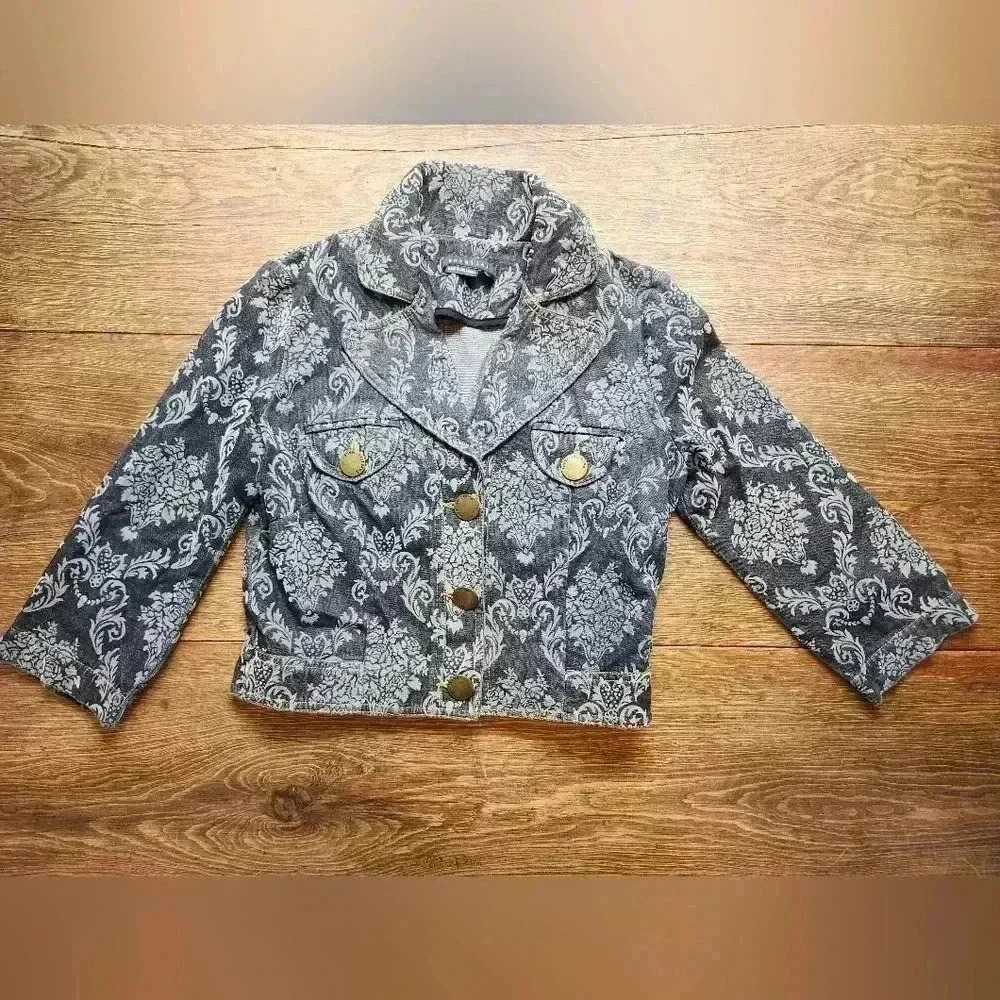 Parallel Black Paisley Denim Cropped Jean Jacket or Blazer size 2